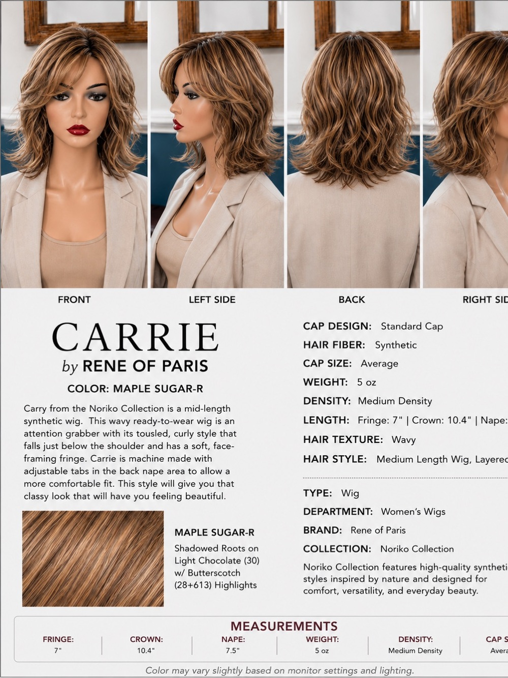 Carrie Mid-Length Wavy Synthetic Wig in Maple Sugar by Rene of Paris